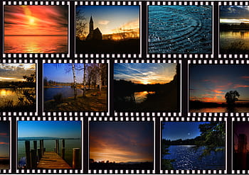 collage of photography, cinema, landscape, mood, atmosphere, projector, movie projector, demonstration, film, filmstrip, black