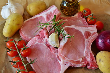 živočišného masa, rajčata, kotlety, prase, vepřová kotleta, žebra, žebro, čtverce, chines, jíst, maso