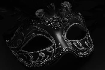 foto grayscale, perak, bertatahkan, topeng, karnaval, venesia, misterius, dekat, romansa, carneval, venezia