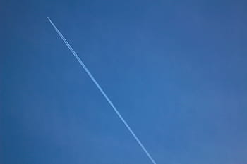 blue sky, jet, sky, daytime, airplane, contrails, blue, vapor trail, contrail, speed, transportation