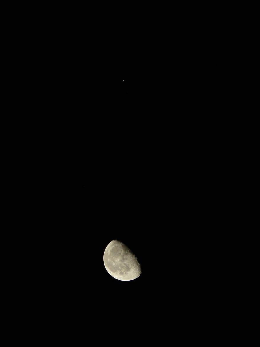 noční obloha, srpek měsíce, měsíc, noc, nebe, hvězda, Venuše, stříbrný, astronomie, kopie prostor, Příroda