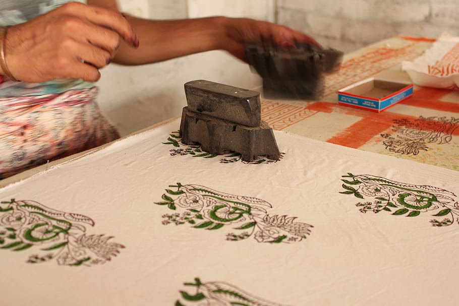 tisk, textilie, barviva, řemeslník, blok, vzor, design, textil, tkanina, textura, vytisknout