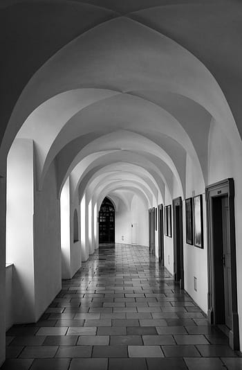 corridor, doors, light, architecture, pointed arch, gang, cold, blanket, cells, monastery, contemplation