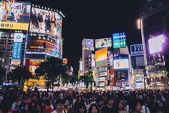 Shibuya crossing, Tokyo, Japan, Asia, people, crowd, busy, traffic, billboards, screens, lights