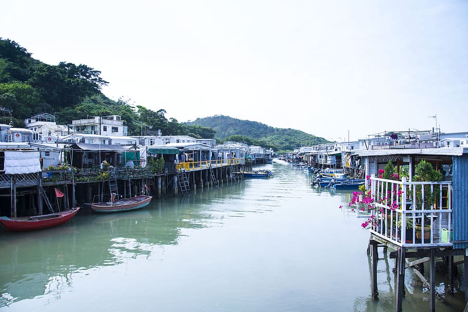 resorts, colorful, beautiful, calm, the scenery, river, ship, fishing village, tai o, hong kong, seaside