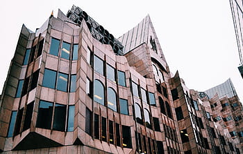 braun, Beton, Gebäude, wolkig, Himmel, hoch, erhebt euch, die Architektur, Stadt, Fenster, Fassade