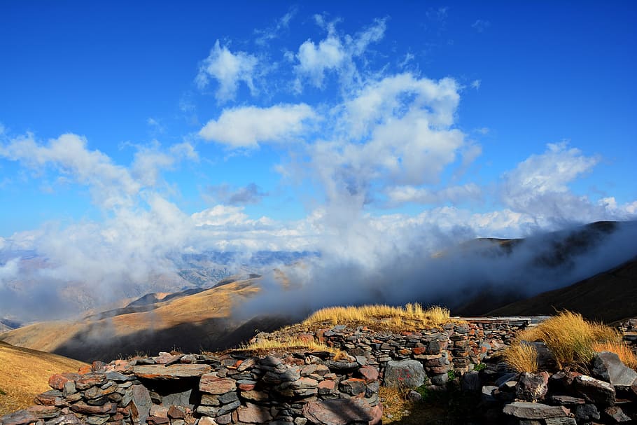 mountain under sky, turkey, nature, landscape, kaçkars, natural turkey, landscapes nature, sky, grass, mountain, green