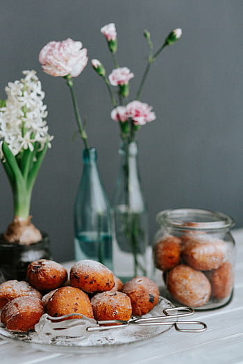 -, polonês, rosquinhas, Pączki, Tradicional, flores, doce, comida, Polônia, saboroso, paczki