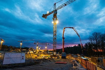 giallo, gru, sito di costruzione, costruzione, posto, calcestruzzo, pompa, industriale, macchinario, lavoro, struttura