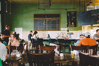restaurace, kavárna, židle, večeře, lidé, stůl, tabulek, uvnitř, muži, jen dospělí, skupina lidí