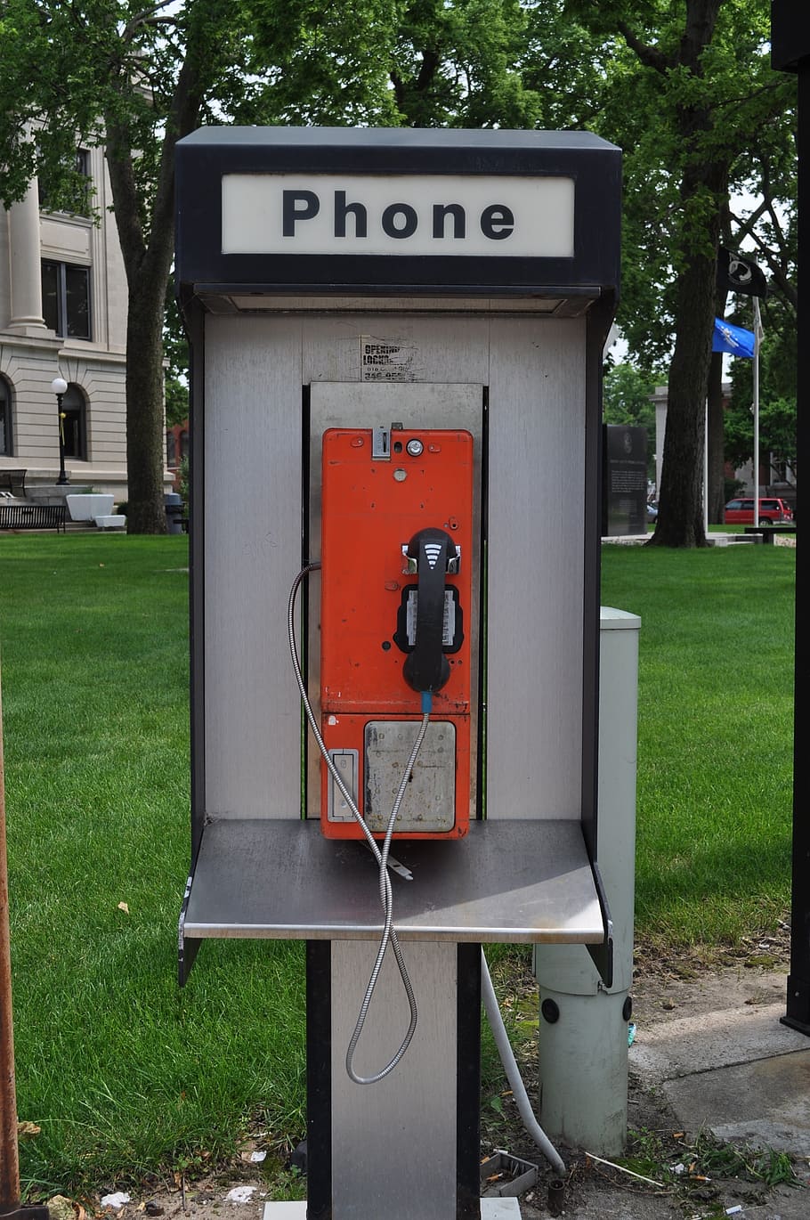 telefon, stánek, ulice, městský, retro, vinobraní, veřejnost, sdělení, Červené, volání, klasický
