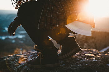 lidé, muž, boty, obuv, oblečení, Skála, cestovat, venkovní, slunečního světla, Sluneční svit, svítání