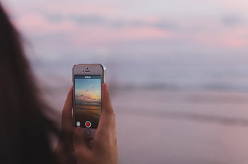 seçici, odak fotoğrafçılık, kişi, tutma, açık iphone 5, 5s, sahil, seyyar, telefon, kamera, fotoğrafçılık