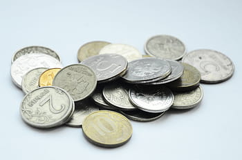 kulaté stříbrné mince hodně, rubl, peníze, penny, mince, ruština, kopek, hrst, Rusko, finance, měna