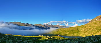 pohoří, Průhledná, modrý, nebe, Příroda, plocha, chan, květ, tráva, krocan, krajina