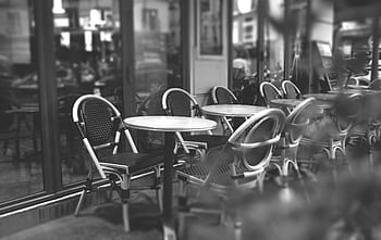 budova, kavárna, bar, restaurace, Černý a bílý, tabulek, židle, mimo, černobílý, podnikání, jídelna