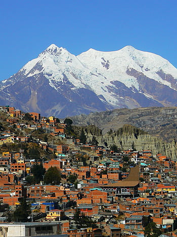 city, snow, capped, mountain, la paz, andes, south america, bolivia, mountains