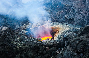 sopka láva, obklopen, Skála, během dne, sopka, Etna, Itálie, Sicílie, sopka etna, hora, síra