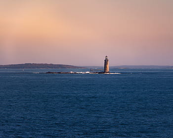 light house, brown, light, house, middle, body, water, mountain, rocks, lighthouse, sea