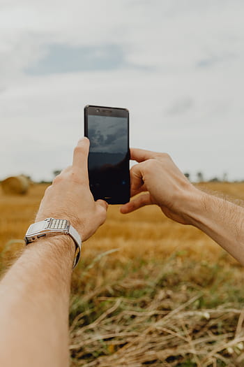 ponsel, telepon, tangan, pria, layar, teknologi, smartphone, menggunakan, danau