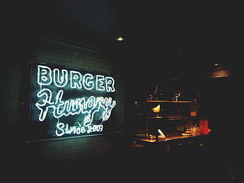 burger znamení, hamburger, podepsat, bar, neon, hospoda, restaurace, noc, svítí, osvětlovací zařízení, text