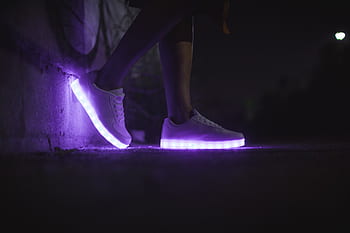 guidato, scarpa, calzature, scarpe da ginnastica, luce, buio, notte, gambe, all'aperto, viaggio