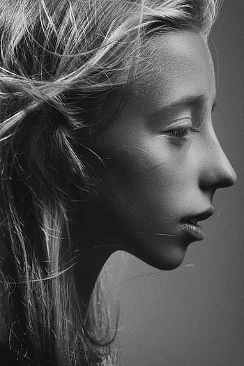 portrét, dívka, studio, ženský, žena, profil, smutný, osoba, černobílý, zblízka
