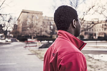man, wearing, red, collared, top, person, jacke, sweater, guy, park, city