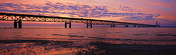 photography, bridge, sea, pink, sky, peaceful, sunset, clouds, nature, summer, lake