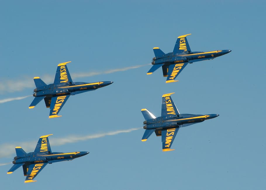 airshow, pesawat terbang, malaikat biru, demonstrasi, tim, kerja tim, pesawat, jet, pesawat tempur, aerobatik, pertunjukan