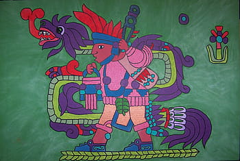 kmenový, hrdina, malování draků, quetzalcoatl, aztécký, kukulkan, opeřený had, akryl, plátno, incas, ilustrace