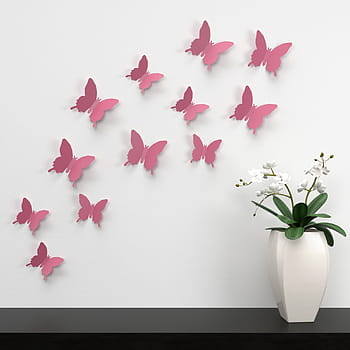 pink, butterflies, paper, cutout, wall, decors, butterfly, decoration, color, paper decoration, colorful