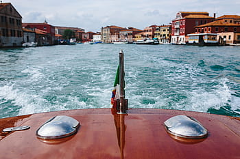 perahu, jalan, pulau, dalam perjalanan, ke Kepulauan, Murano, air, perjalanan, permukaan air, berperahu, laut tengah
