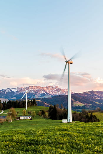white, wind turbines, mountain, distance, daytime, wind turbine, wind energy, environmentally friendly, energy, power generation, environmental technology