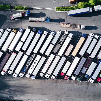 bird, eye view photography, parked, freight trucks, container, van, truck, vehicle, export, travel, cargo
