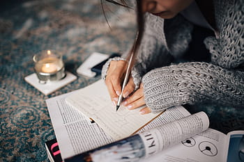 cinza, camisola, tendo, notas, organizador, mulher, caderno, bloco de notas, calendário, escrita, pessoas