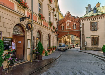 ulice, náměstí, staré budovy, architektura, město, cestovat, historický, cestovní ruch, městský, Krakov, Polsko