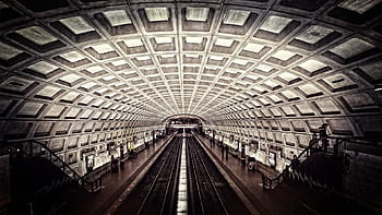 železniční železniční stanice, vlak, metro, stanice, Washington DC, cestovat, kolejnic, schody, tranzit, přeprava, vlak metra