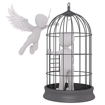 person, black, metal cage, angel illustration, males, 3d model, isolated, 3d, model, full body, white