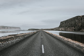 asphalt road, body, water, mountain, road, path, highland, landscape, sea, the way forward, diminishing perspective
