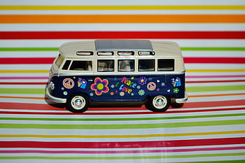 blu, bianca, furgone modellino in scala, vw, Bulli, vw bus, volkswagen, camper, auto, modello di auto, autobus da campeggio