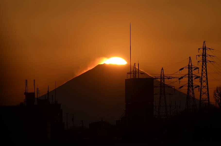 mt fuji, západ slunce, slunce, hora, diamant fuji