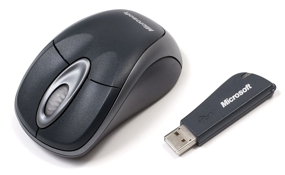 Microsoft, Wireless, Mouse, wireless, mouse, technology, internet, black color, computer, white background, communication