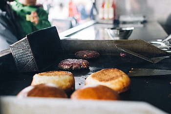 beef burgers, Food truck, beef, burgers, burger, grilling, meat, outside, food, cooking, restaurant