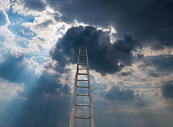 heaven, ladder, metaphor, climb, death, soul, religion, god, mystery, cloud, sky