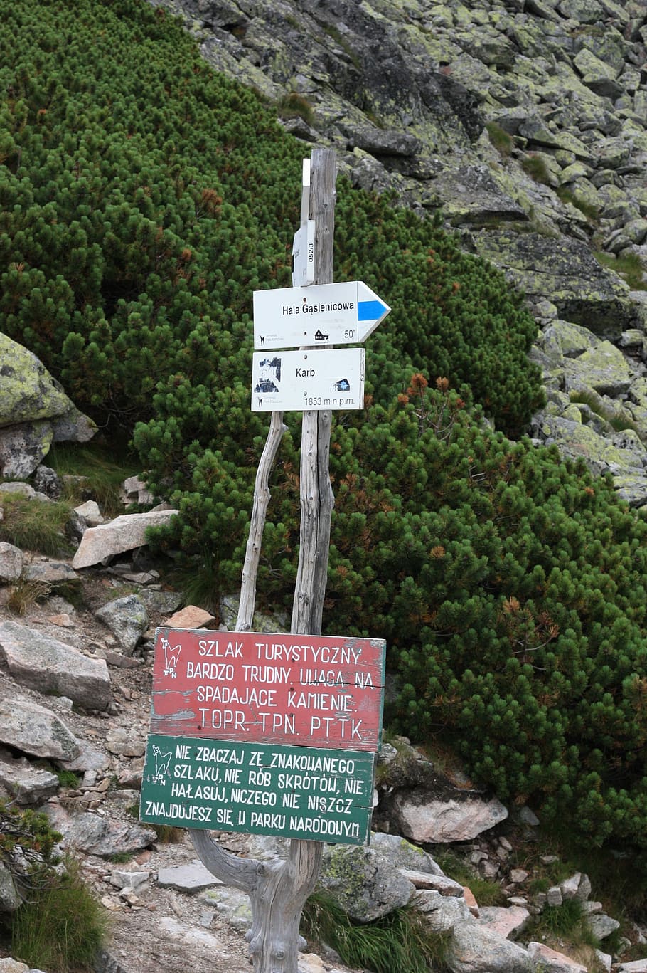 polština, tatry, stezka, rozcestník, polské tatry, hory, Varování, text, sdělení, rock - objekt, dopravní značka