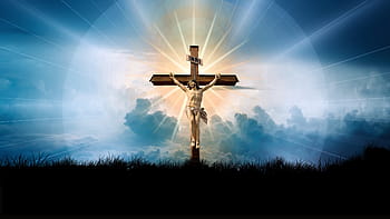 yesus kristus kertas dinding, salib, kristus, iman, tuhan, yesus, awan, matahari, cahaya, bukit, langit