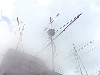 φωτογραφία σε κλίμακα του γκρι, γαλέρα, πανι ΠΛΟΙΟΥ, πλοίο, ομίχλη, σύννεφα, ουρανός, σκοινί, καλώδια, ξύλο, ταξίδι