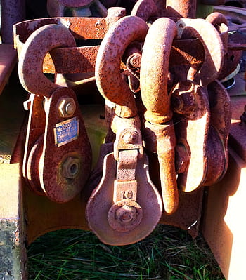 Hooks, Pulleys, Metal, Rust, Collection, rusted, old, group, hanging, equipment, heavy