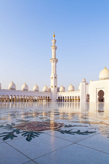bílý betonový chrám, Abu Dhabi, moshe, islám, budova, architektura, arabština, cestovat, náboženství, Dovolená, věž
